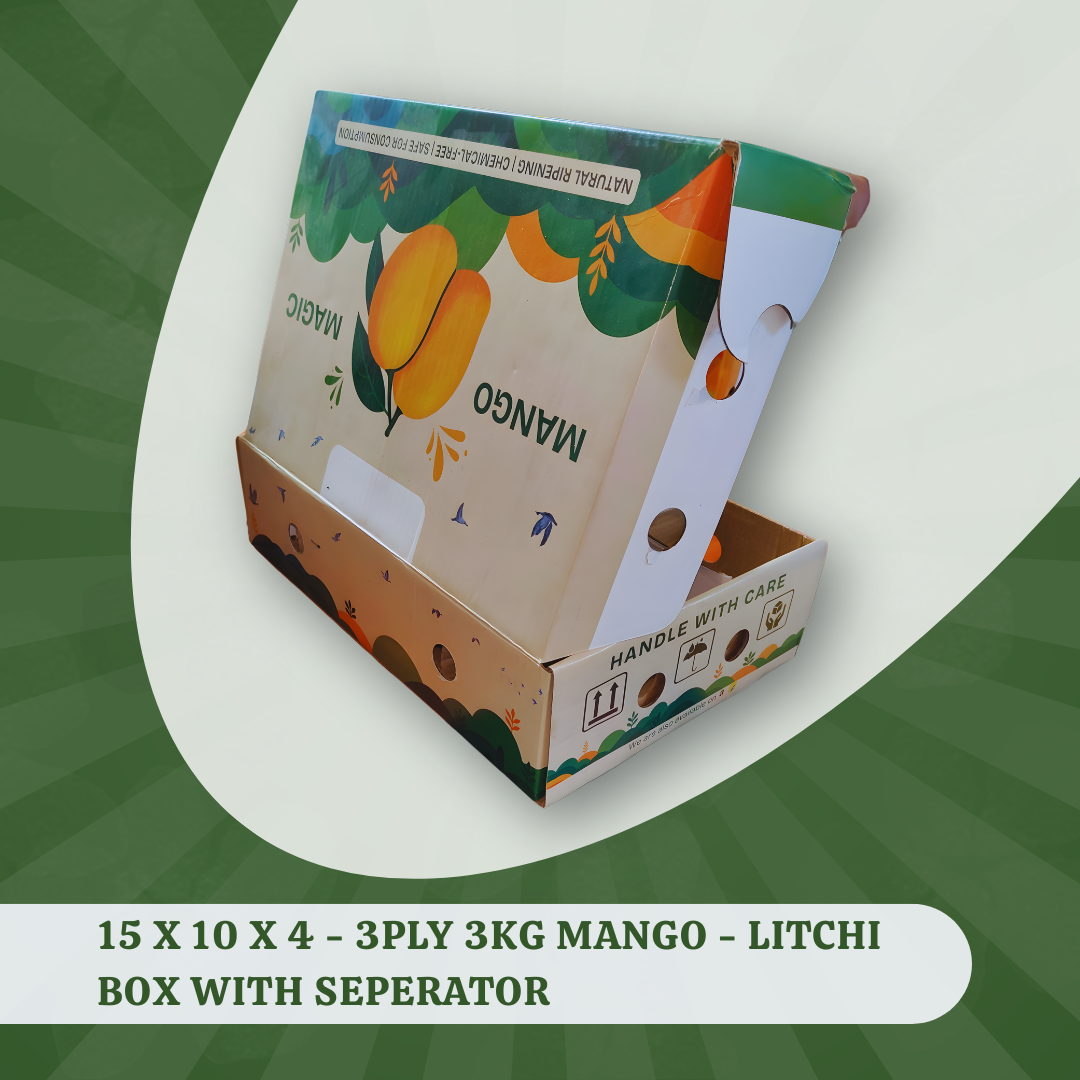15 X 10 X 4 - 3PLY 3KG MANGO - LITCHI BOX WITH SEPERATOR