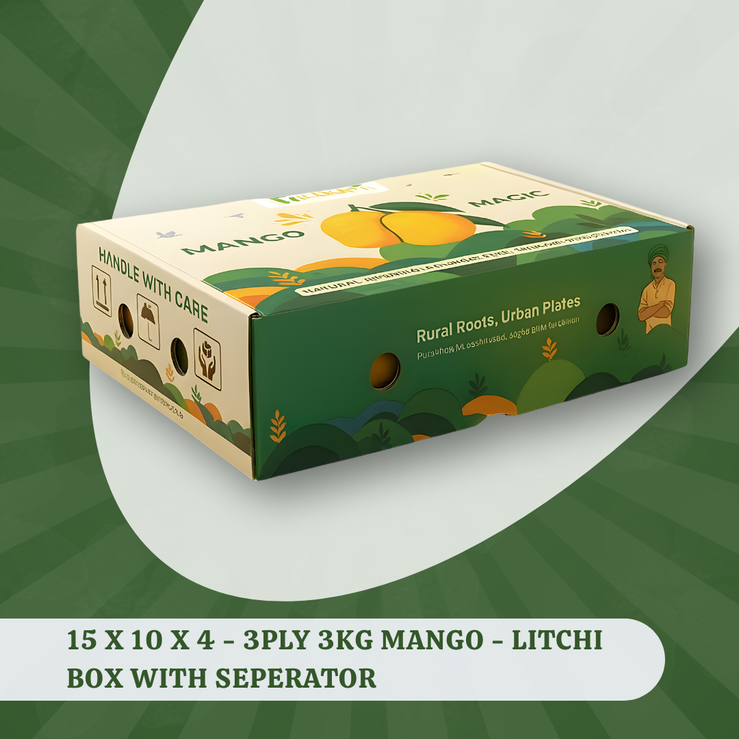 15 X 10 X 4 - 3PLY 3KG MANGO - LITCHI BOX WITH SEPERATOR