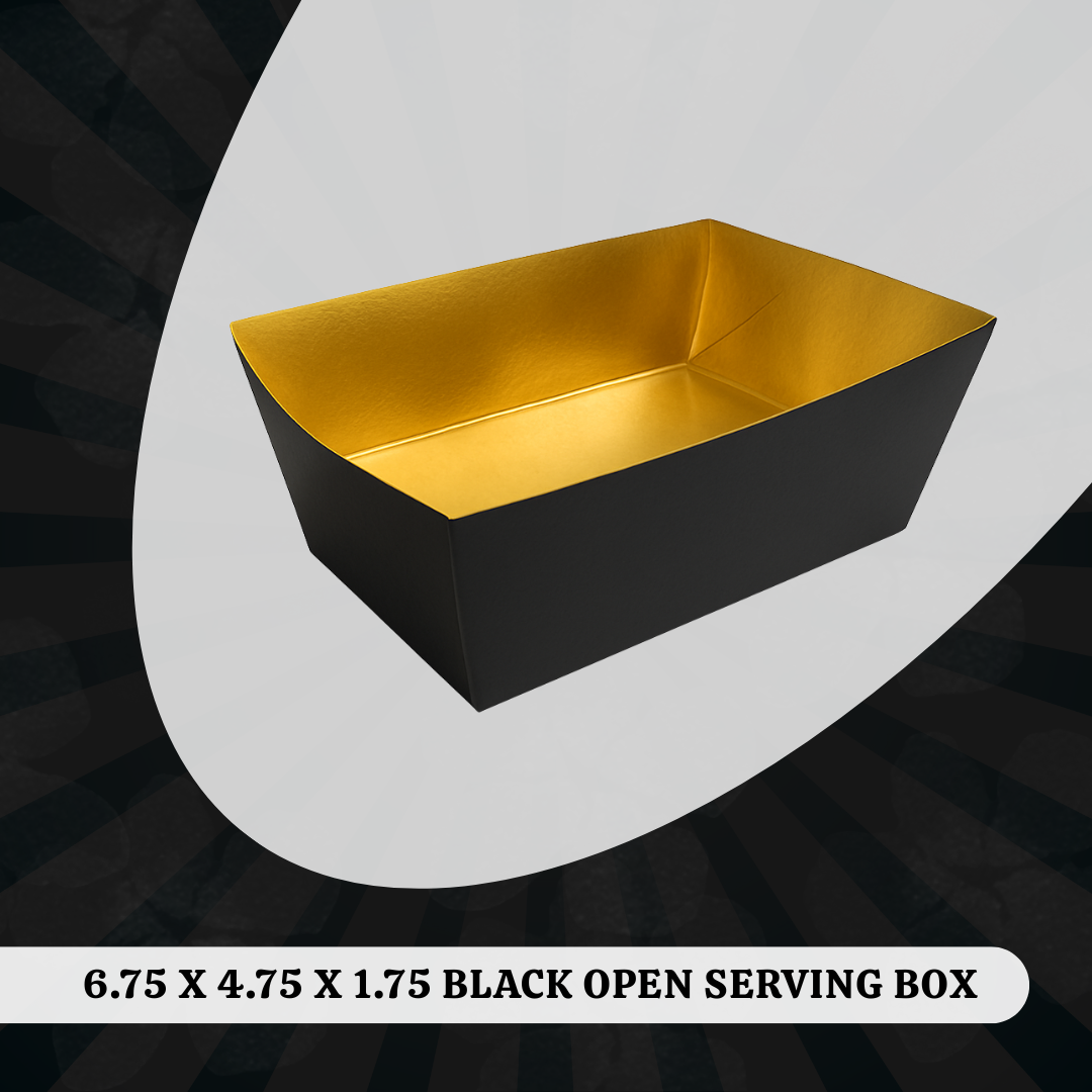 6.75 X 4.75 X 1.75 BLACK COLOR OPEN SERVING BOX 1 6.75 X 4.75 X 1.75 BLACK OPEN SERVING BOX