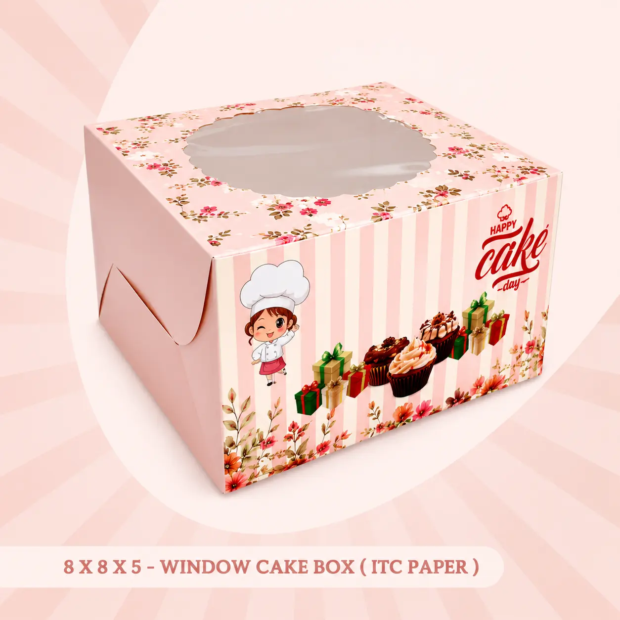 8x8x5 - Window Cake Box ( ITC Paper ) 1 8x8x5 Window Cake Box