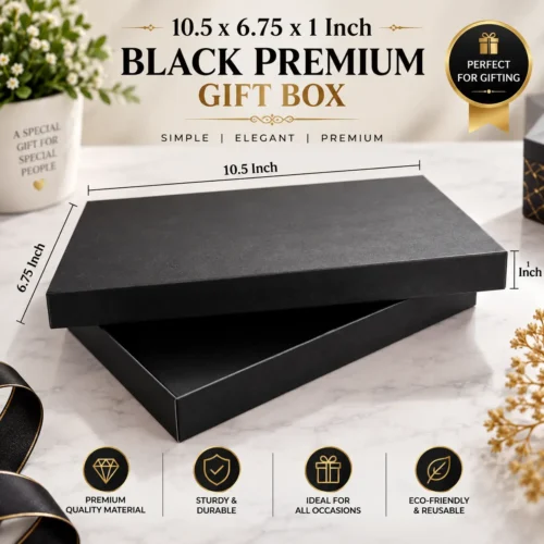 10.5 × 6.75 × 1 Inch Black Premium Gift Box in Kappa Board